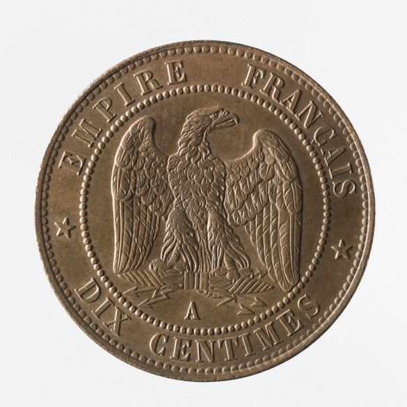 Pièce de 10 centimes en cuivre de Napoléon III, 1856 | Paris Musées