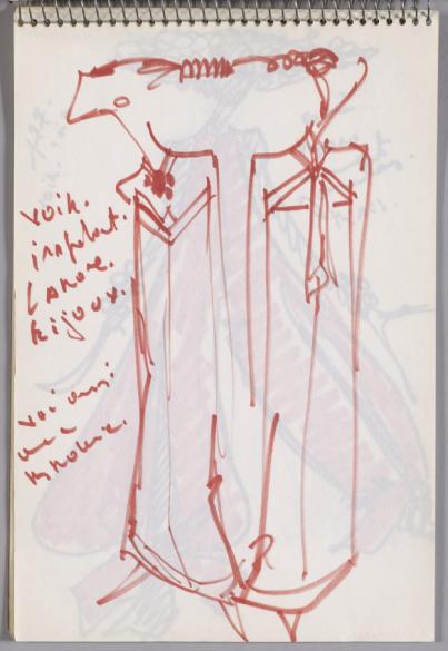 Esquisse de figure de face et de dos en robe droite avec bretelles croisées  et nouées dans le dos, Fonds d'archives graphiques de Michel Goma | Paris  Musées