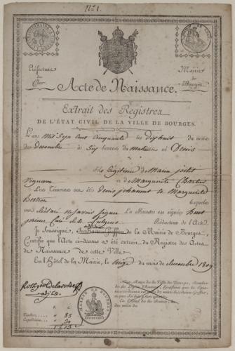 Extrait des registres de l'état civil de la ville de Bourges : Acte de  naissance de Denis Petit, né le 18 décembre 1750. | Paris Musées