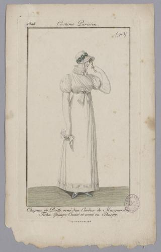Costume Parisien / Chapeau de Paille ornée d'un Cordon de Marguerites /  Fichu-Guimpe Croisé et noué en Echarpe | Paris Musées