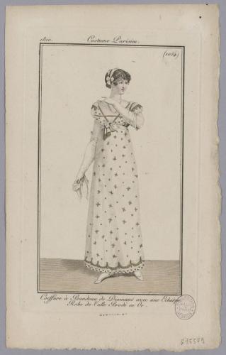 Costume Parisien / Coeffure à Bandeau de diamans avec une Echarpe / Robe de  Tulle Brodé en Or | Paris Musées