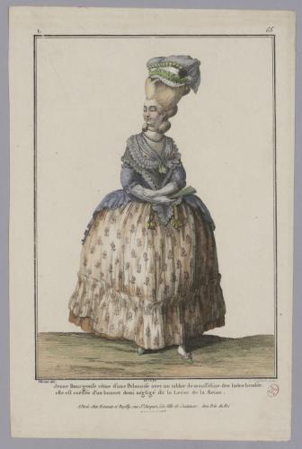 Robe à la polonaise à semis de fleurs, caraco lavande, demi-bonnet, Galerie  des modes, Fonds d'estampes du XVIIIème siècle | Paris Musées