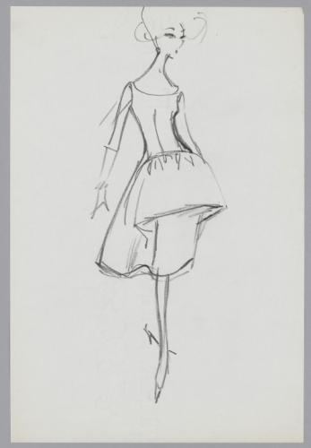 Figure en robe à bretelles, effet ballon devant, Jeunes Filles, 1960, de la  maison Jacques Heim | Paris Musées